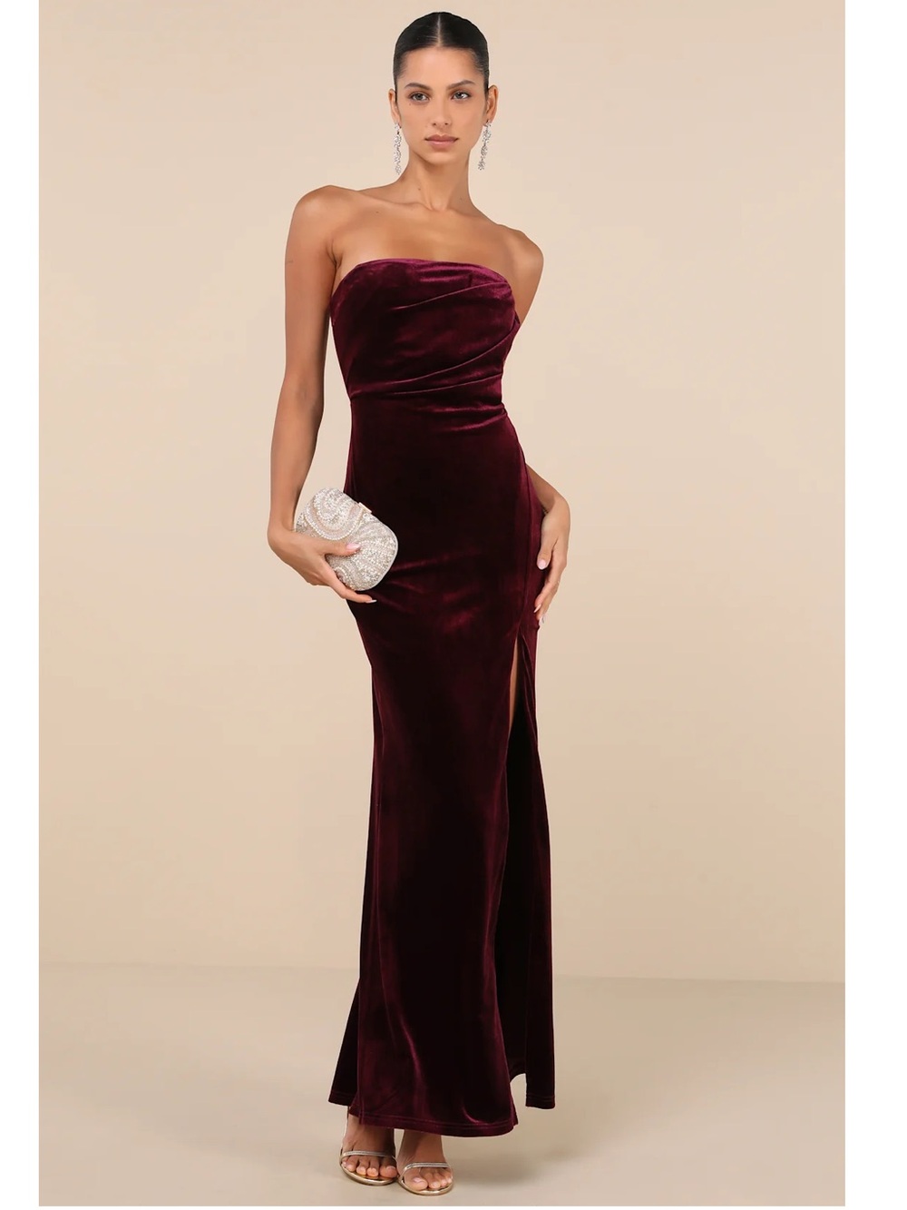 Lulus Perfectly Captivating Plum Purple Velvet Strapless Maxi Dress Event NWT M